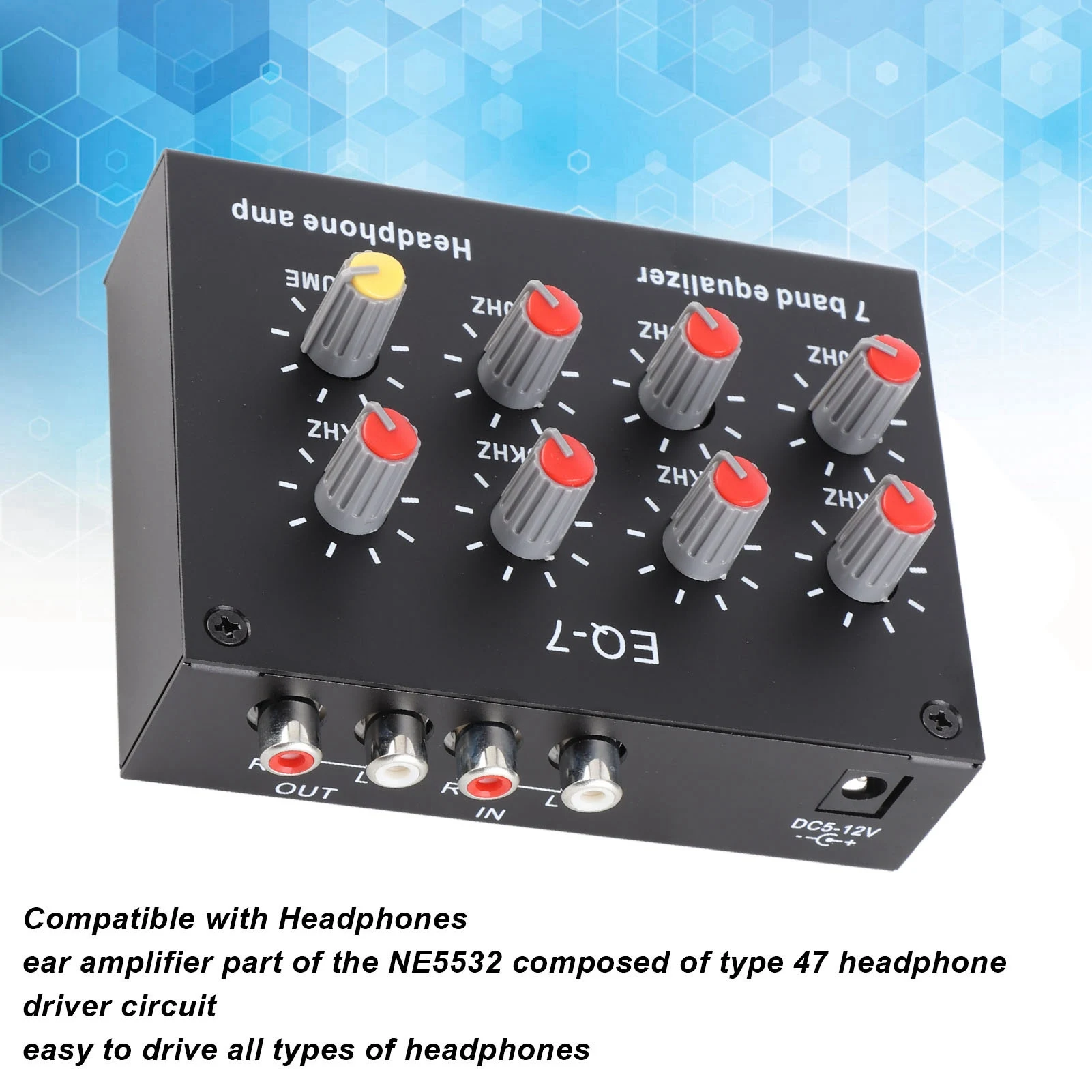 7 Band Equalizer 7 Band Car Sound Equalizer 7 Band Sound Equalizer 12dB High Bass Adjustment Dual Channel Digital Equalizer