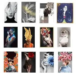 Color Ink Flowers Feather Girl Art Poster Printing DIY T-shirt Sweater Canvas Bag Decoration Iron On Heat Transfer Patch