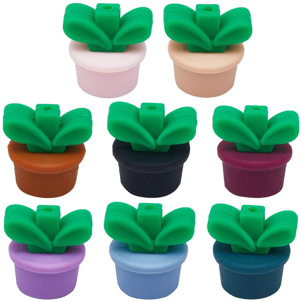 10 Colors Plant Food Grade Eco-Friendly Focal Beads Mixed Color 21.5x21x18mm Hole: 2mm 1pc/color