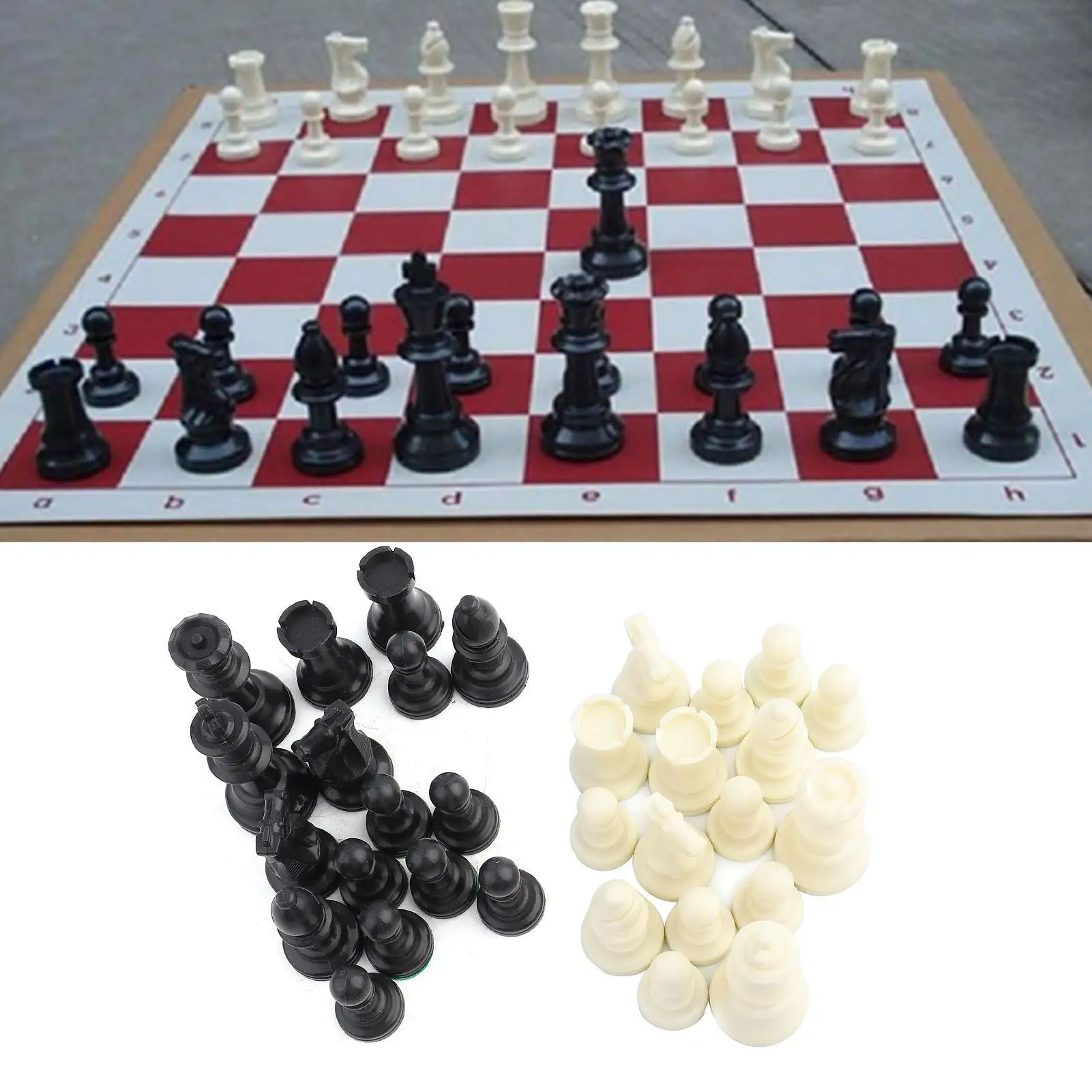 32 Medieval Chess Set - 64/77mm Plastic  &  Complete International Checkers  for Entertainment