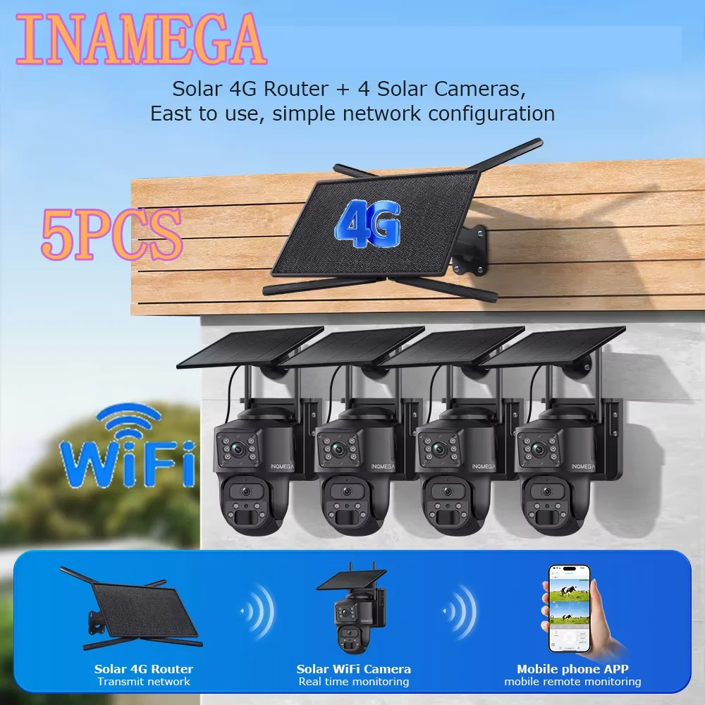 

4G Solar Router Camera Waterproof Kit 8MP WiFi Solar PIR PTZ Camera 10W Solar Router Range Coverage 60M Farm Manor School