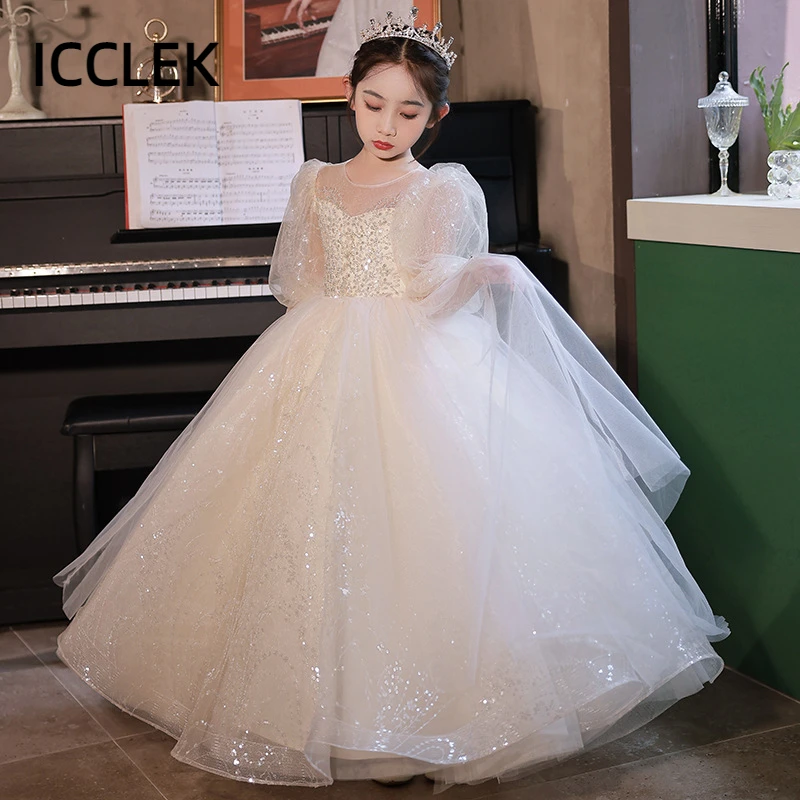 High end Hosts Piano Performance Dress Spring Children's Dress Flower Girl Princess Dress Girls' Performance Birthday Dress