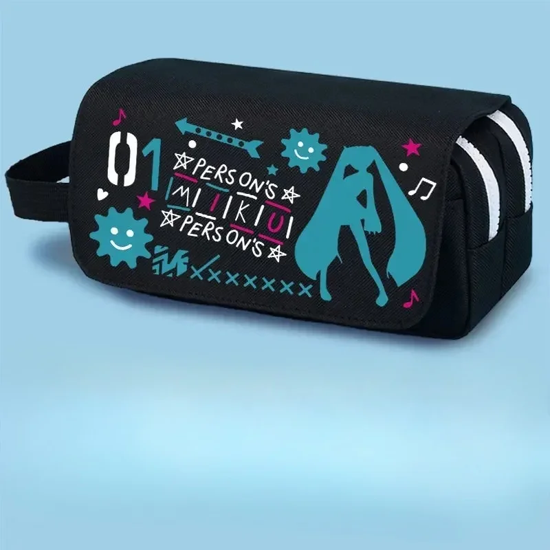 Hatsune Miku pencil case anime cartoon cute multi-layered pencil case large capacity gift badge pendant storage bag New