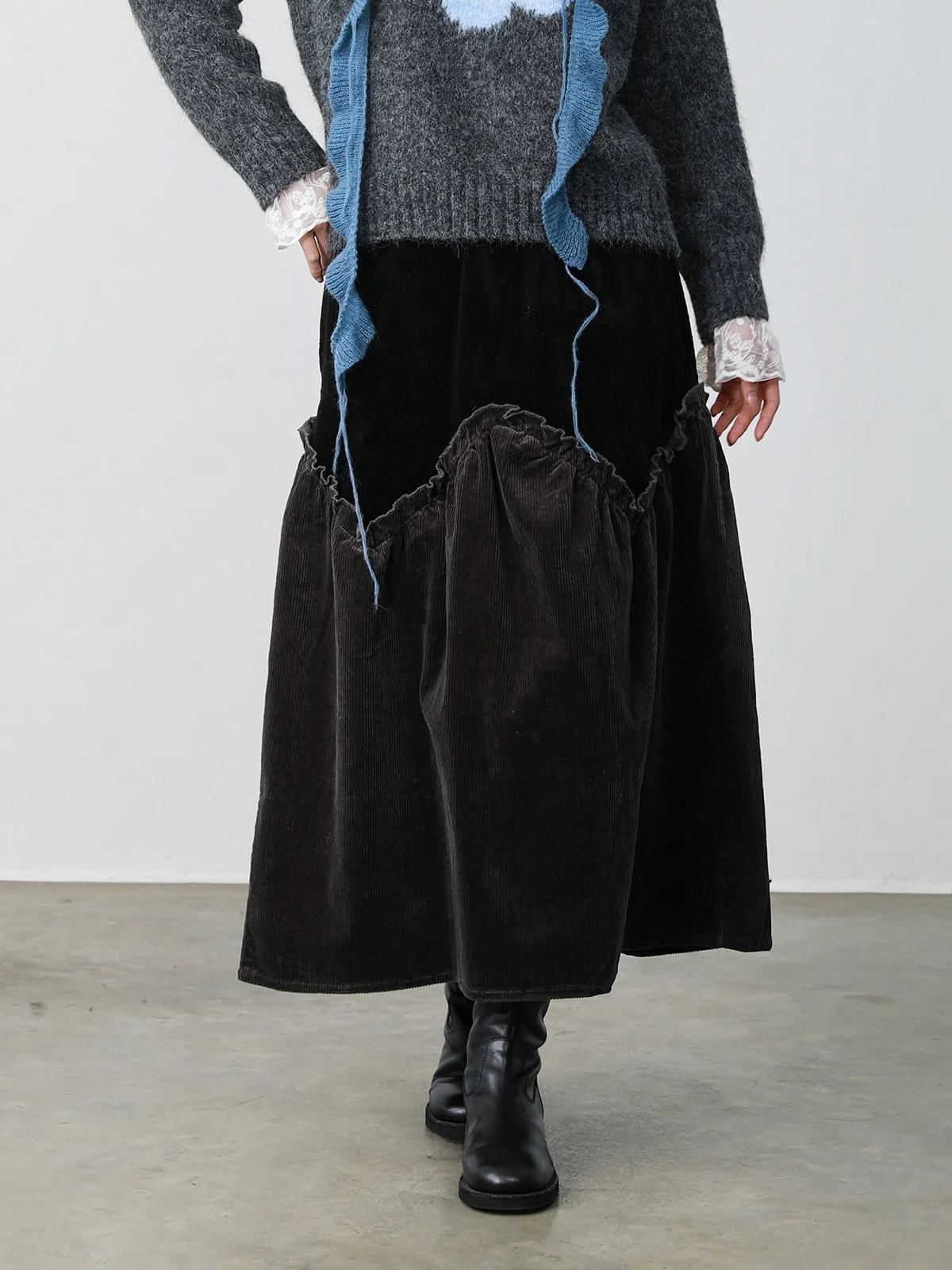 

Юбка INGKO ey Coffee из вельвета в стиле пэчворк, повседневная, с завышенной талией, А-силуэт, для прогулок и отдыха