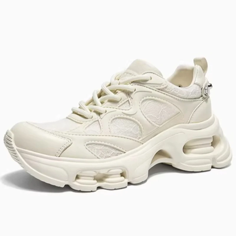Outdoor Chunky Sneakers Casual Shoes for Women's Leather Lightweight Thick Soled Height Increasing Shoes Comfortable Daddy Shoes