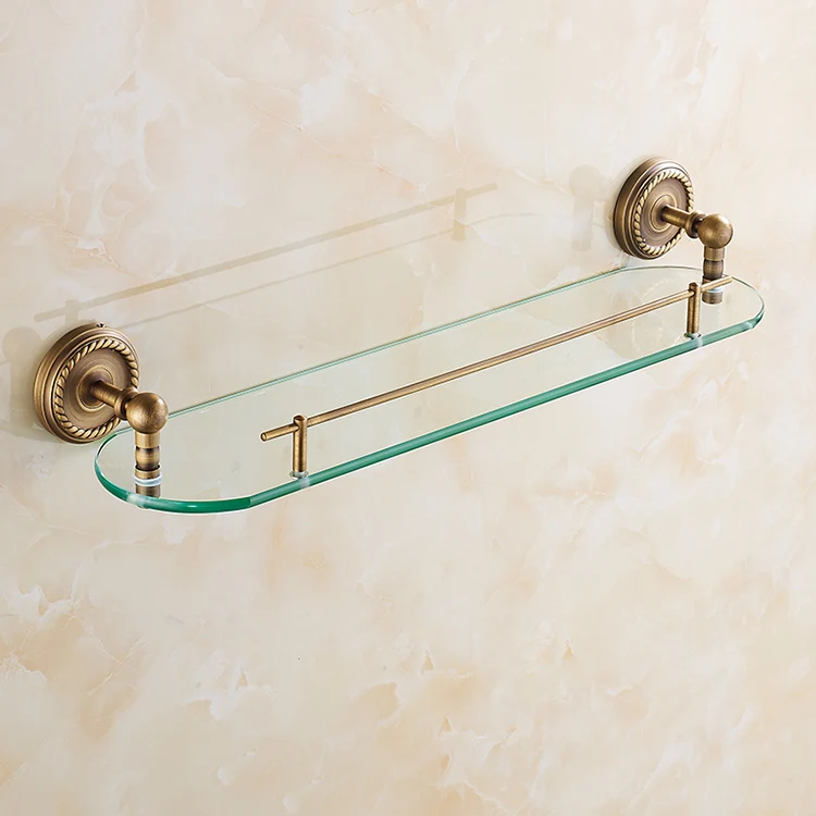 Bathroom Shelves Single Layer Rack Copper Antique Towel Hook Washing Shower Shampoo Glass Storage Bath Fitting Basket Shelf Sj10