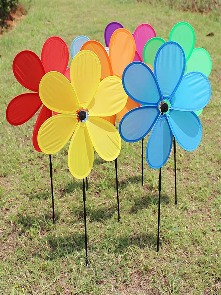 หกใบ Windmill 6สี Wind Spinners Suower สนามหญ้า Pinwheels Windmill Party Pinwheel Spinner สำหรับ Garden Decor