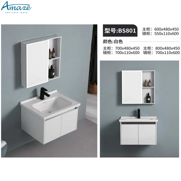 Bathroom Aluminum-plastic Honeycomb Panel New Design White Wall-mounted Vanity With Mirror Bathroom Cabinet Sink