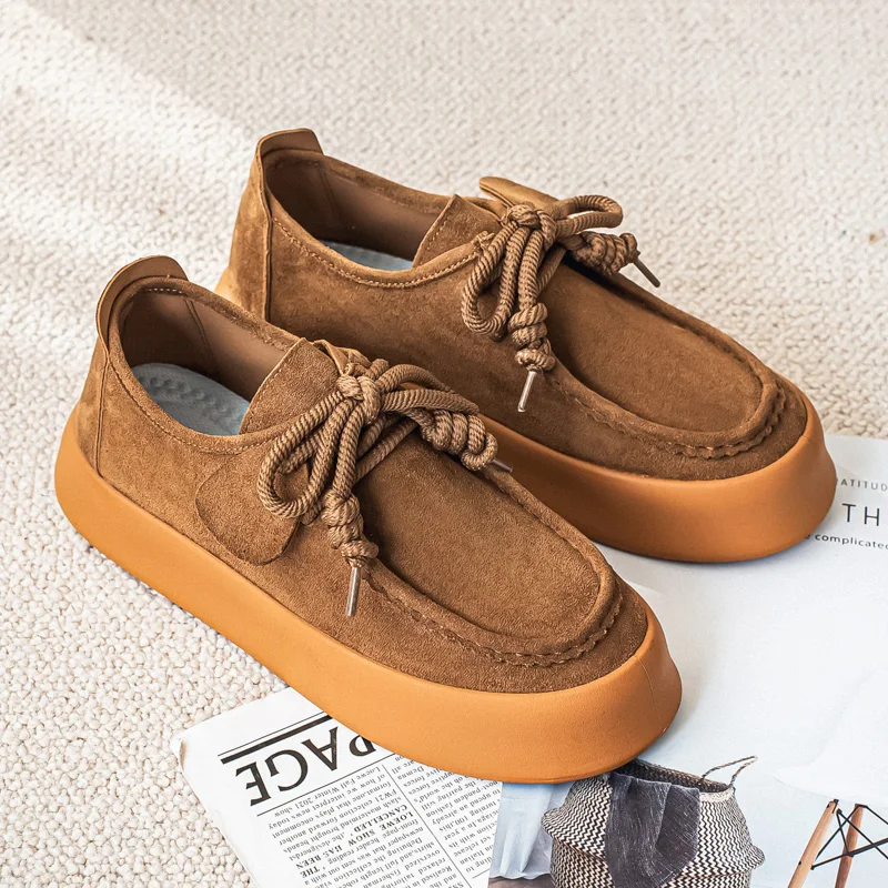 

British Style Brown Men's Shoes Suede Leather Casual Shoes Men Comfortable Platform Loafers Man Designer Shoes chaussure hommes