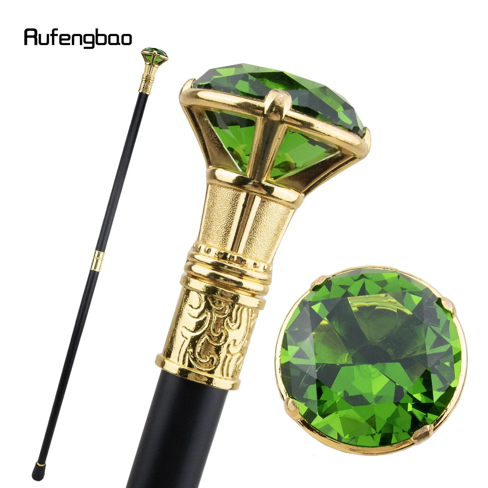 Green Diamond Type Golden Walking Cane Fashion Decorative Walking Stick Gentleman Decorative Stick For Cosplay 93cm