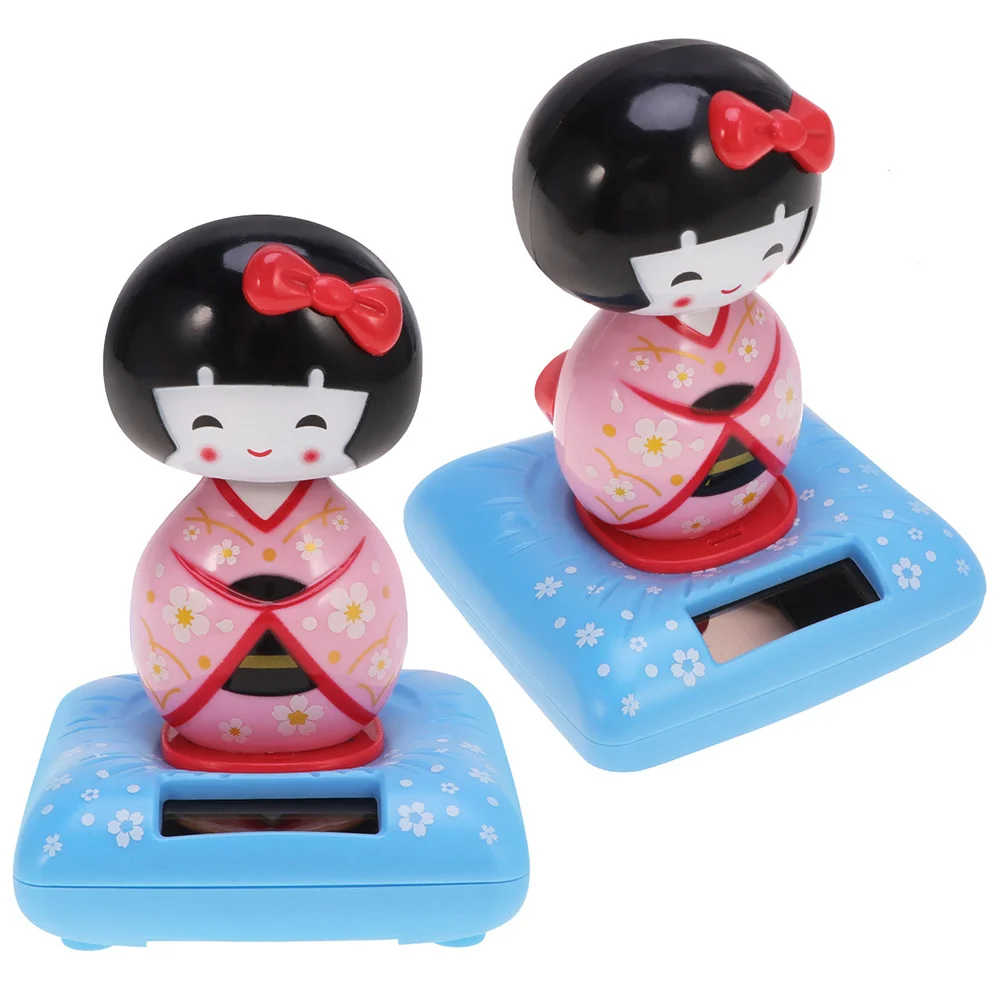 

2Pcs Shaking Head Kimono Car Ornament Plastic Cartoon Desktop Decoration Small Cute Kimono Figure for Home Garden Easter Scene