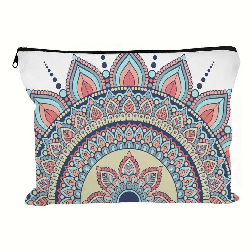 حقيبة مستحضرات التجميل المطبوعة على شكل ماندالا العتيقة، محفظة عملات معدنية خفيفة الوزن؛ حقيبة مكياج محمولة بسحاب مقلمة حقائب هدايا العطلات