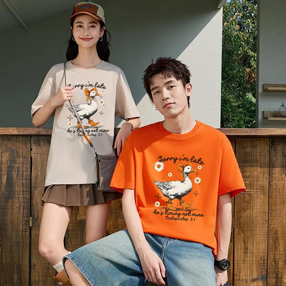 Duck With Bow And Boots Printed T Shirt Cotton S-XL Personalized Custom Casual Short Sleeve Tee Aesthetic Graphic Top Unisex Fit