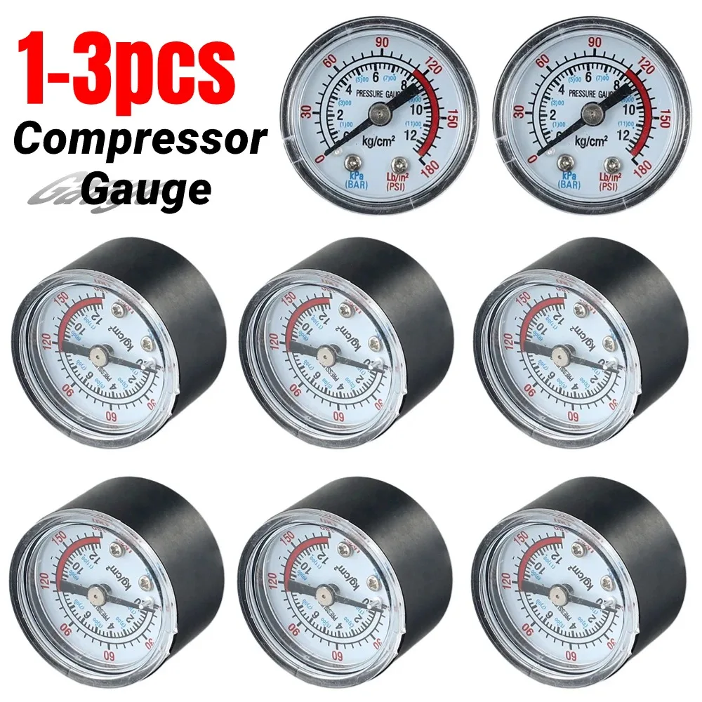 

3-1pcs Air Compressor Pneumatic Hydraulic Fluid Pressure Gauge 0-12Bar 0-180PSI Dial For Easy Reading Dial Measuring Instrument