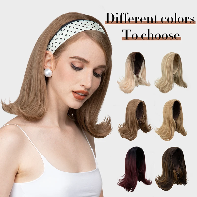 

Wholesale Synthetic Fiber Headband Wavy Wigs Hair Extension Short Curly Tail Straight Half Wig up Half Down Ponytail for Women