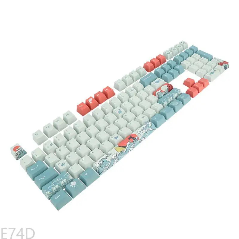 E74d 108 Keys Sea Coral Ukiyo-e Keycap Dye Sublimation Profilo OEM per GH60 GK61 GK64