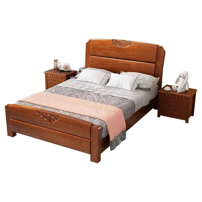 Chinese solid wood bed 1.5m air pressure drawer storage bed