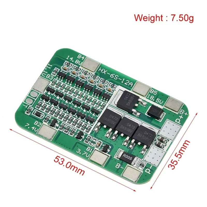 Placa de proteção de bateria de lítio li-ion, 2 peças 6s 22.2v 12a para módulo de célula de bateria de lítio li-ion 18650, kit diy