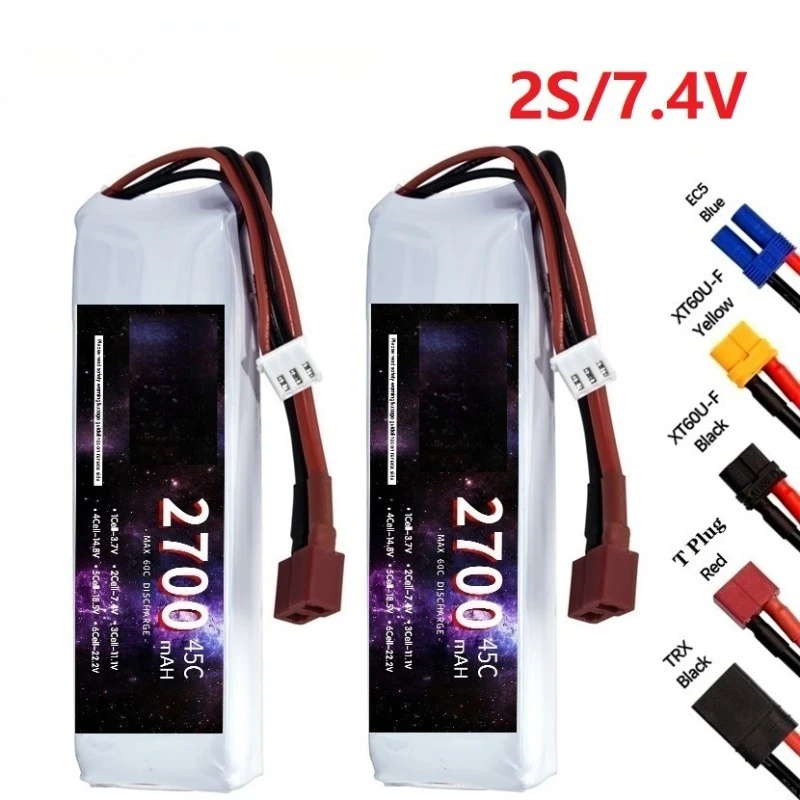 Lithium Polymer Battery 2S 7.4V 2700mAh 45C with T XT60 JST XT30 Plug for RC Car FPV Racing Drone RC Model Toys Aircraft Boat