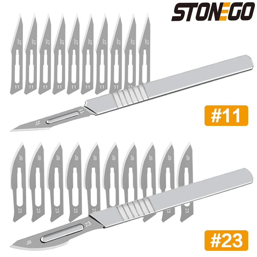Lâminas de bisturi de aço STONEGE # 11 # 23 lâminas de facas artesanais de gravação de cortador antiderrapante para reparo de PCB de telefone artesanal DIY