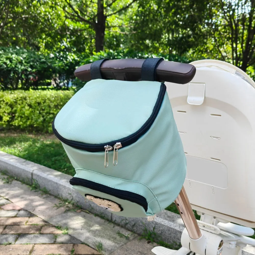 Cute Waterproof Stroller Hanging Bag PU Leather Large Capacity Stroller Organizer Bags Cartoon Bear Storage Bag