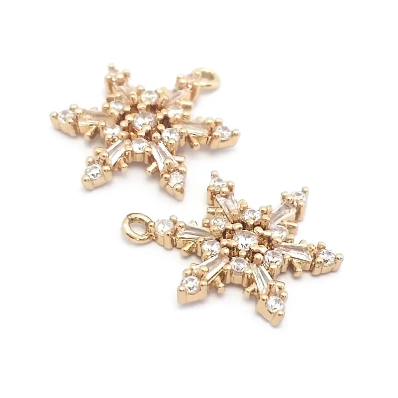 18K Gold Color Brass and Zircon Snowflake Charms Pendants Jewelry Making Supplies Diy Necklaces Earrings Findings Accessories