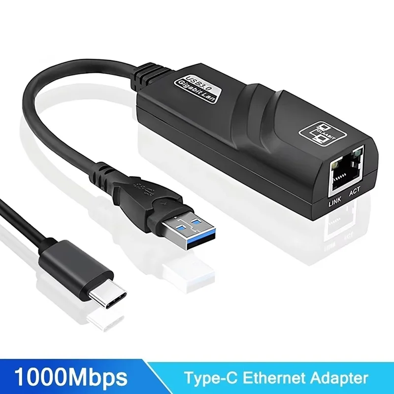 10/100/1000Mbps Wired USB 3.0 TypeC USB To RJ45 Lan Ethernet Adapter RTL8153 Network Card For PC Macbook Windows OS/10/8Laptop