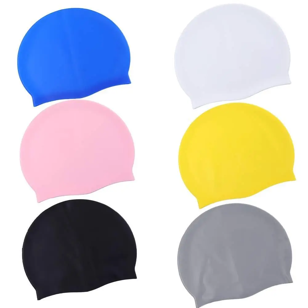 Gorro de natación elástico de silicona impermeable para hombres, mujeres, niños, adultos, gorros de piscina de pelo largo, protección de orejas,