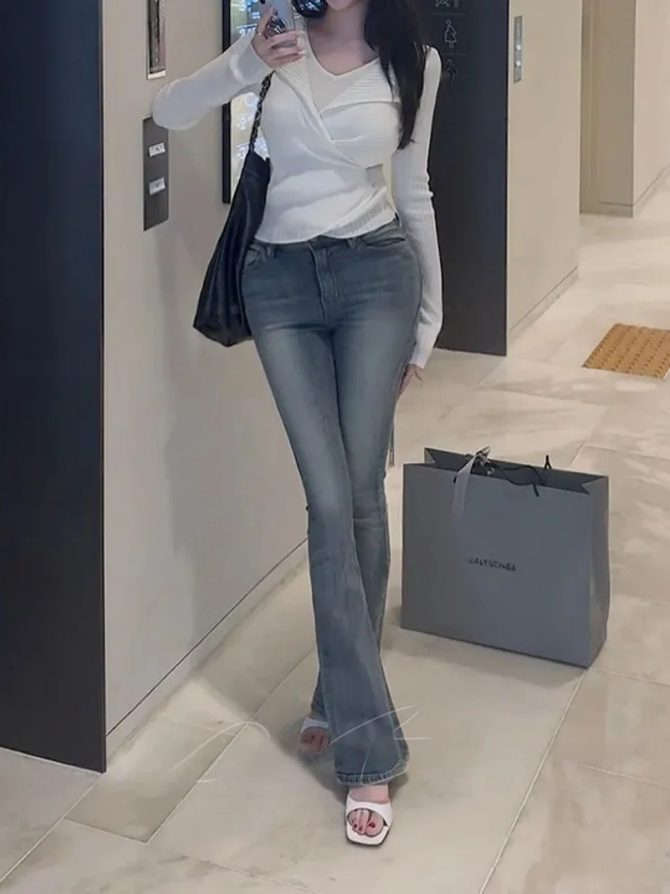 

Fall New Sle High Waist Cotton Stretch Denim Pants Women's Slim Fit Bootcut Jeans Ins Blogger Favorite Body a Long Tr...