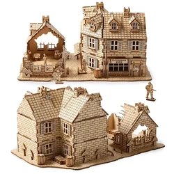 3D Wooden Puzzle War City Postwar Handmade Mechanical Assembly House Model DIY Kits Toys Desk Decoration Gifts