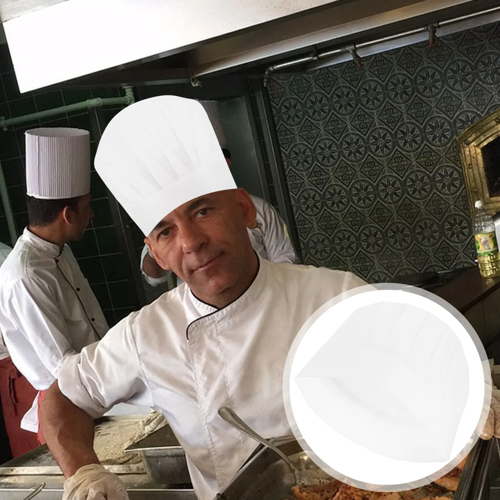 

20pcs Disposable Chef Hats For White Tall Cooking Caps Bakers Kitchen Hats Nonwoven Food Service Caps For Bakery Restaurant