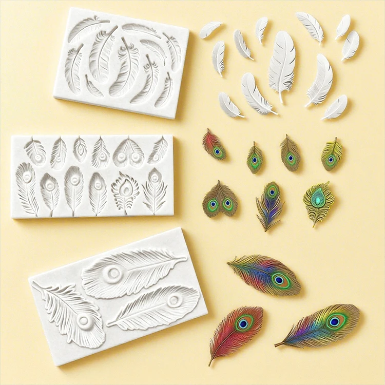 

12 Cavity Feather Silicone Molds Peacock Feather Diy Fondant Candy Chocolate Mould Baking Tools Cake Decoration Accessories
