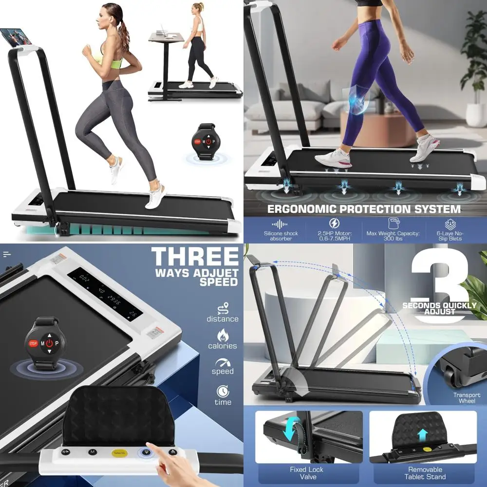 جهاز مشي محمول قابل للطي تحت المكتب - 3.0 حصان، مائلة 12%، سعة 320 رطل، وسادة مشي للاستخدام المنزلي والمكتب