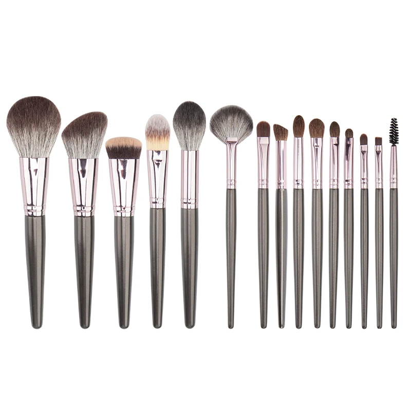 Ensemble de pinceaux de maquillage naturels professionnels, surligneur en poils de chèvre, fard à joues, fond de teint, outils de beauté, 15 pièces