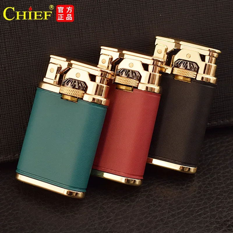 CHIEF Kerosene Lighter New Retro Leather Windproof Gear Linkage Ignition Creative Personality Gift Smoke Accesoires Gadgets Male