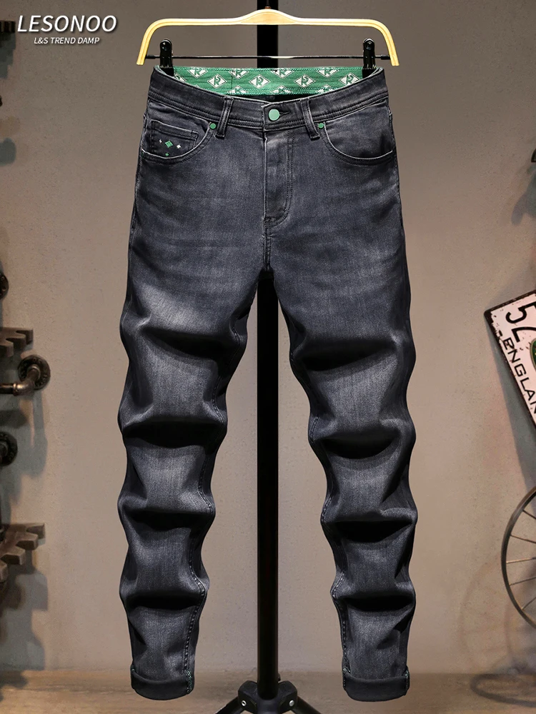 

High-Quali Summer Thin Denim Jeans Men's Trendy Slim Straight-Leg Cotton Stretch Pants Youth Luxury Embroidery Long Trousers