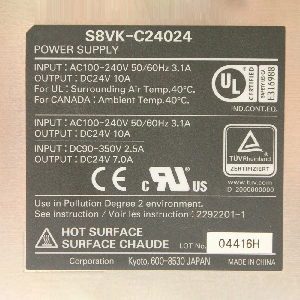 S8VK-C24024 Switching Power Supply 240W/24V Output DIN-Rail Installation High Quality Fast Ship