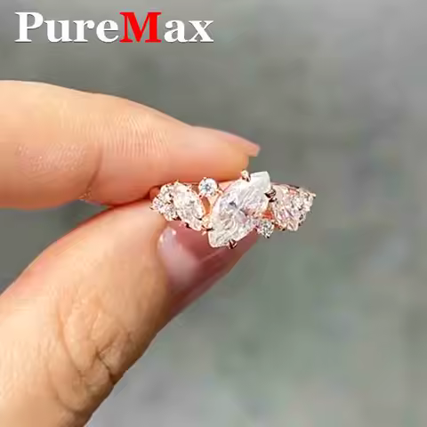 PureMax Premium 1ct Marquise D Moissanite Rose Gold Ring for Women Original 925 Sterling Silver Women's Wedding Ring
