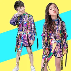Hiphop Dance Sequins Suits Kids Jazz Street Dance Costume For Boys Girls Stage Performance Fashion Children's catwalk