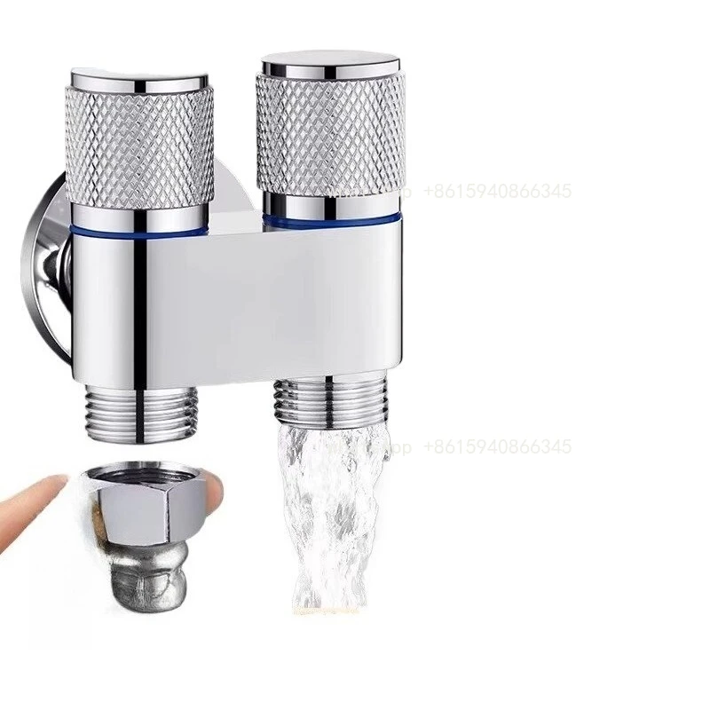 304 Stainless Steel Double Outlet Angle Valve 1/4 Thread Three Way Water Tap One In Two Out Washing Machine Bathroom Faucet
