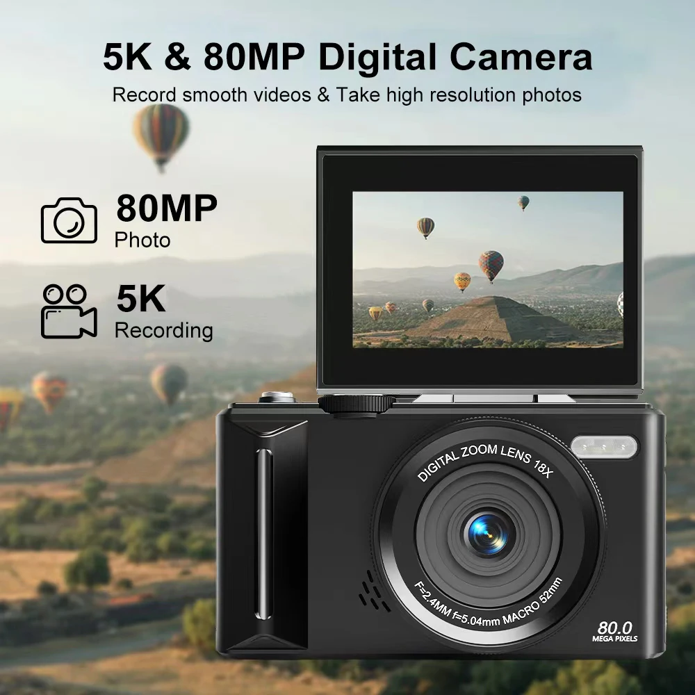 80MP 5K Digital Camera Auto Focus Vlog 18X Digital Zoom Video with WiFi 3.0