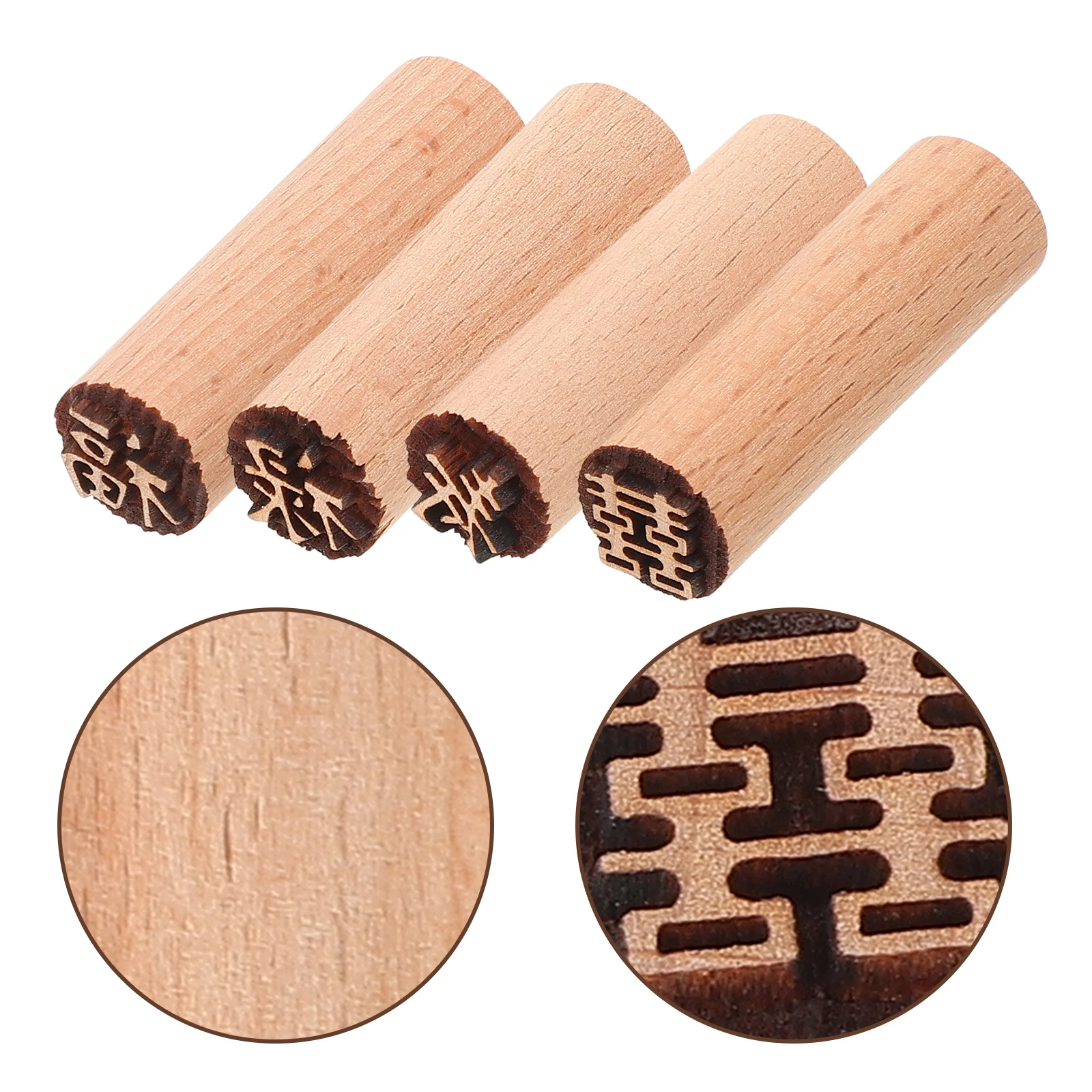

4 Pcs Moon Cake Stamp Dessert Making Molds Printing Pastry Stamps Wood Cookies Baking Stampers
