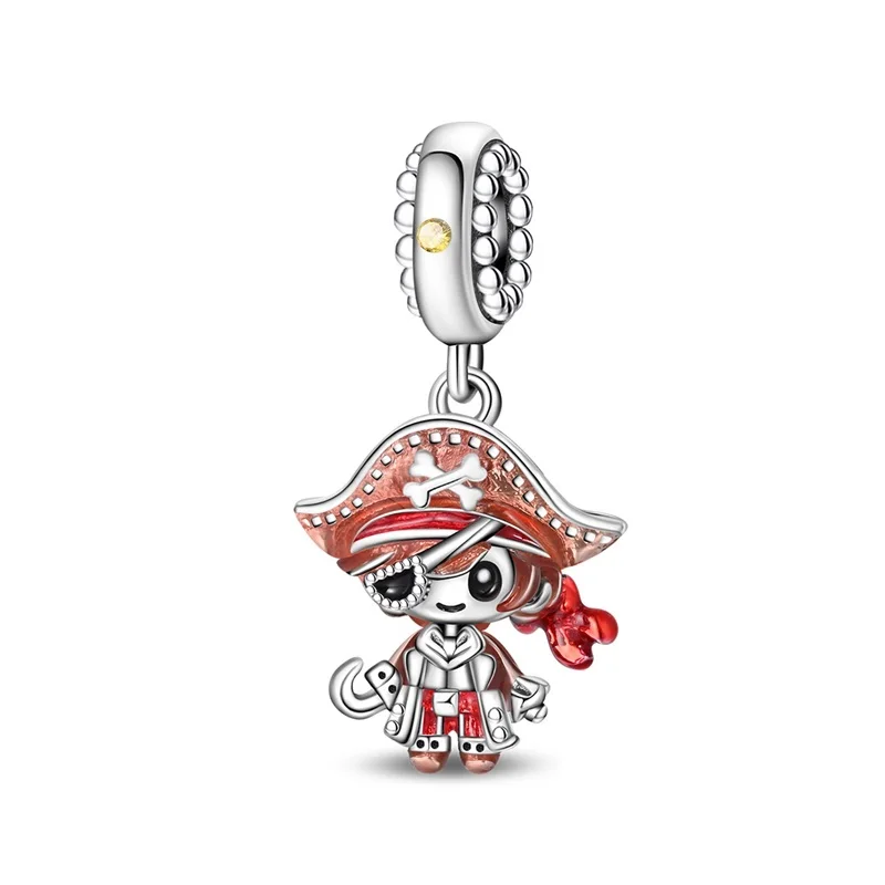 

Original 925 Sterling Silver Creative Pirate Mr. Charms Beads Sparkling Zircon Dangle Fit DIY Bracelet Jewelry