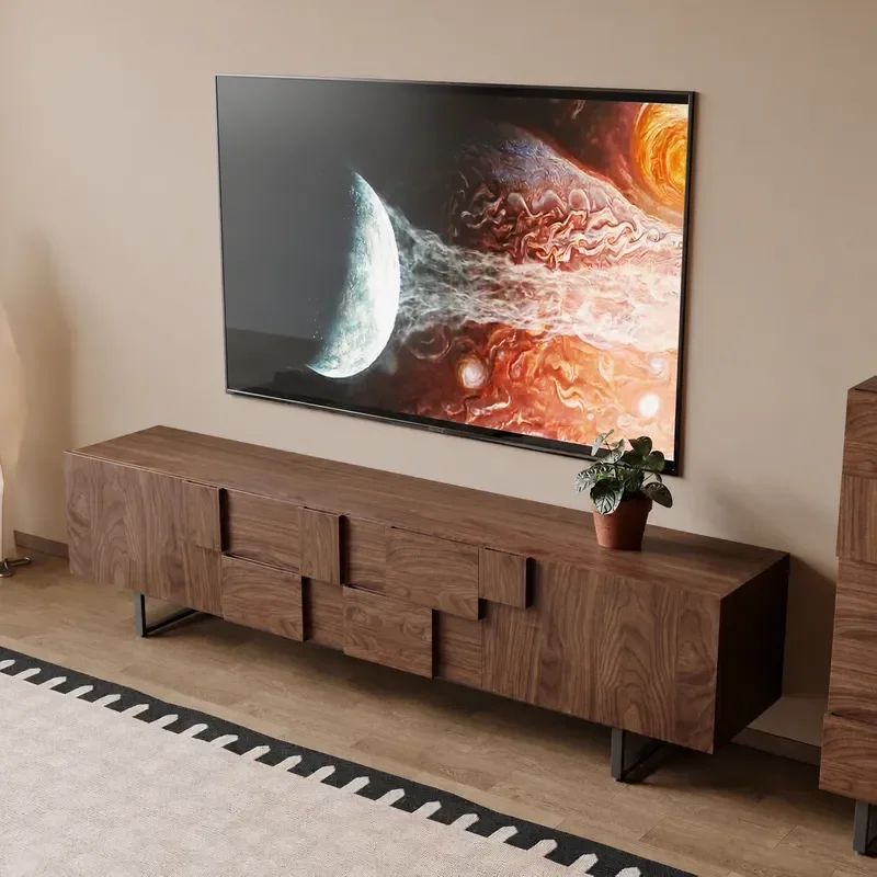 Medieval Walnut TV Cabinet Living Room Simple Solid Wood Storage Locker Home Audio Visual Cabinet Floor Chest