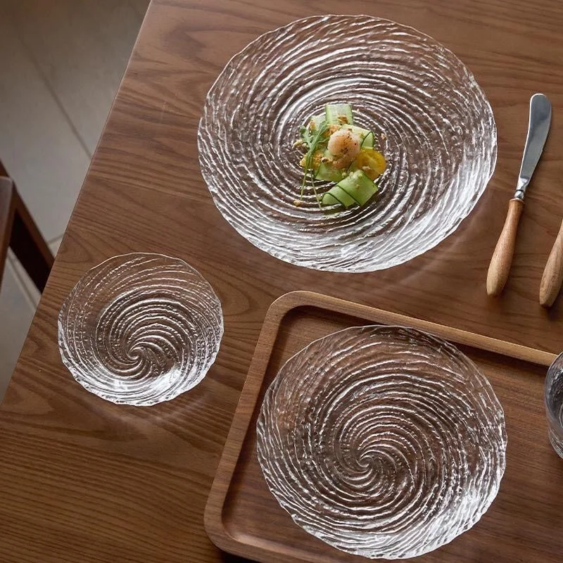 

Transparent Glass Dessert Dish Light Luxury Household Dim Sum Fruit Salad Plate Kitchen Tableware Round Bread Plates тарелки