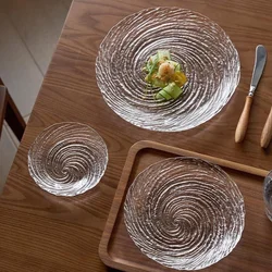 Transparent Glass Dessert Dish Light Luxury Household Dim Sum Fruit Salad Plate Kitchen Tableware Round Bread Plates тарелки