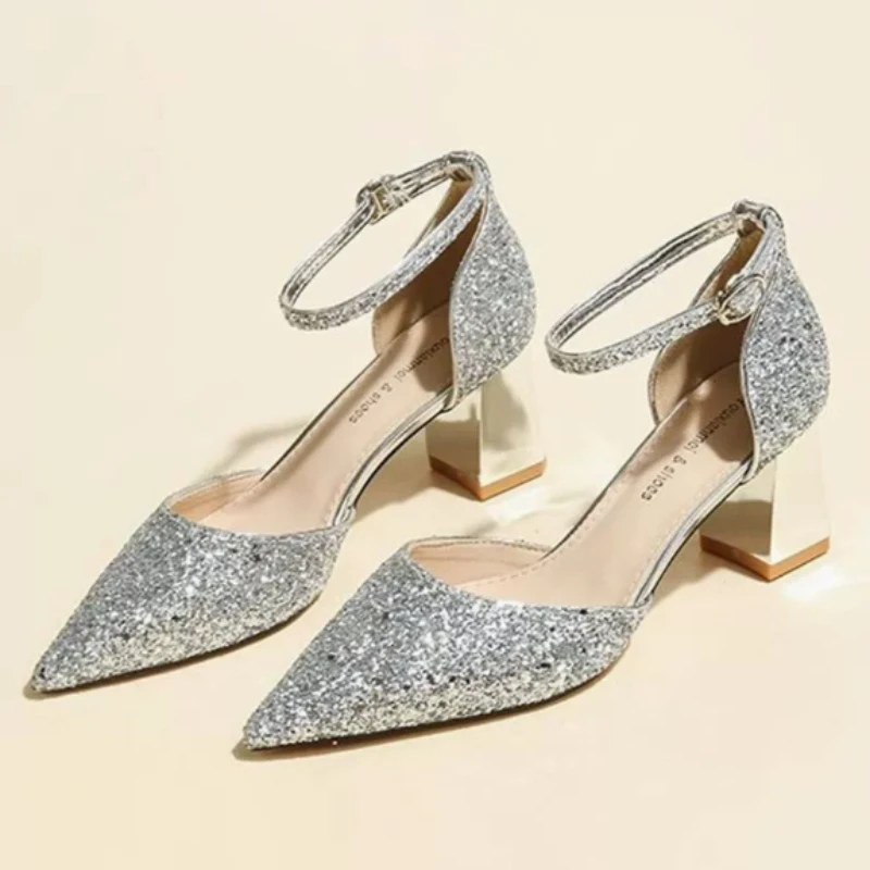 Women Rhinestone High Heels Sandals Cross-Tied Buckle Straps Heeled Shoes Woman Crystal Party Wedding Pumps Glitter Footwears