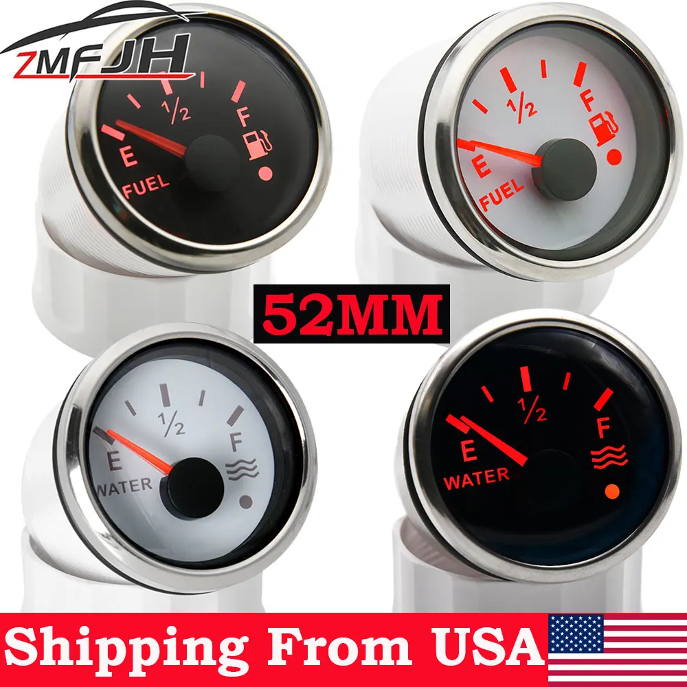 AD 52mm Universal Fuel Level Gauge 240-33ohm Water Level Gauge 0-190ohm For Car Boat Marine Yacht Motorcycle with Warning Light