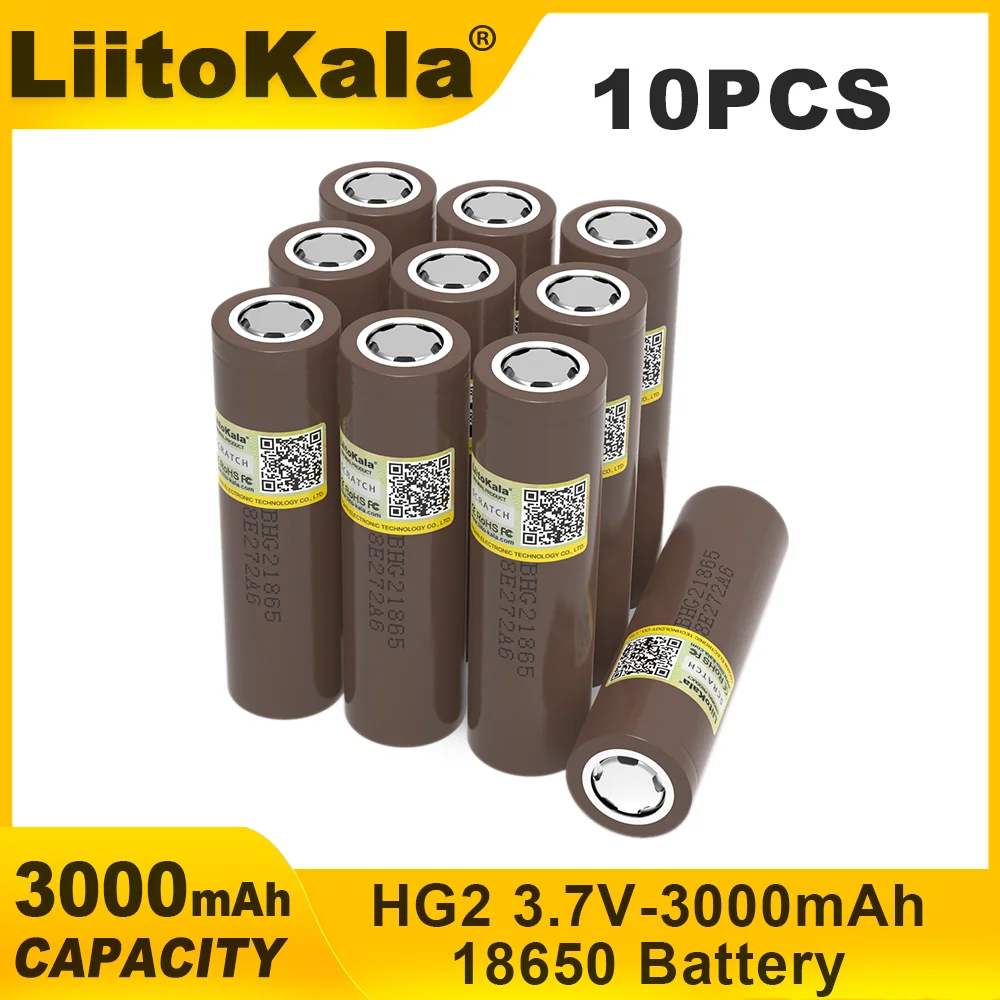 10PCS Liitokala 100% New HG2 18650 3000mAh Rechargeable battery 18650HG2 3.6V discharge 20A Max 35A Power batteries