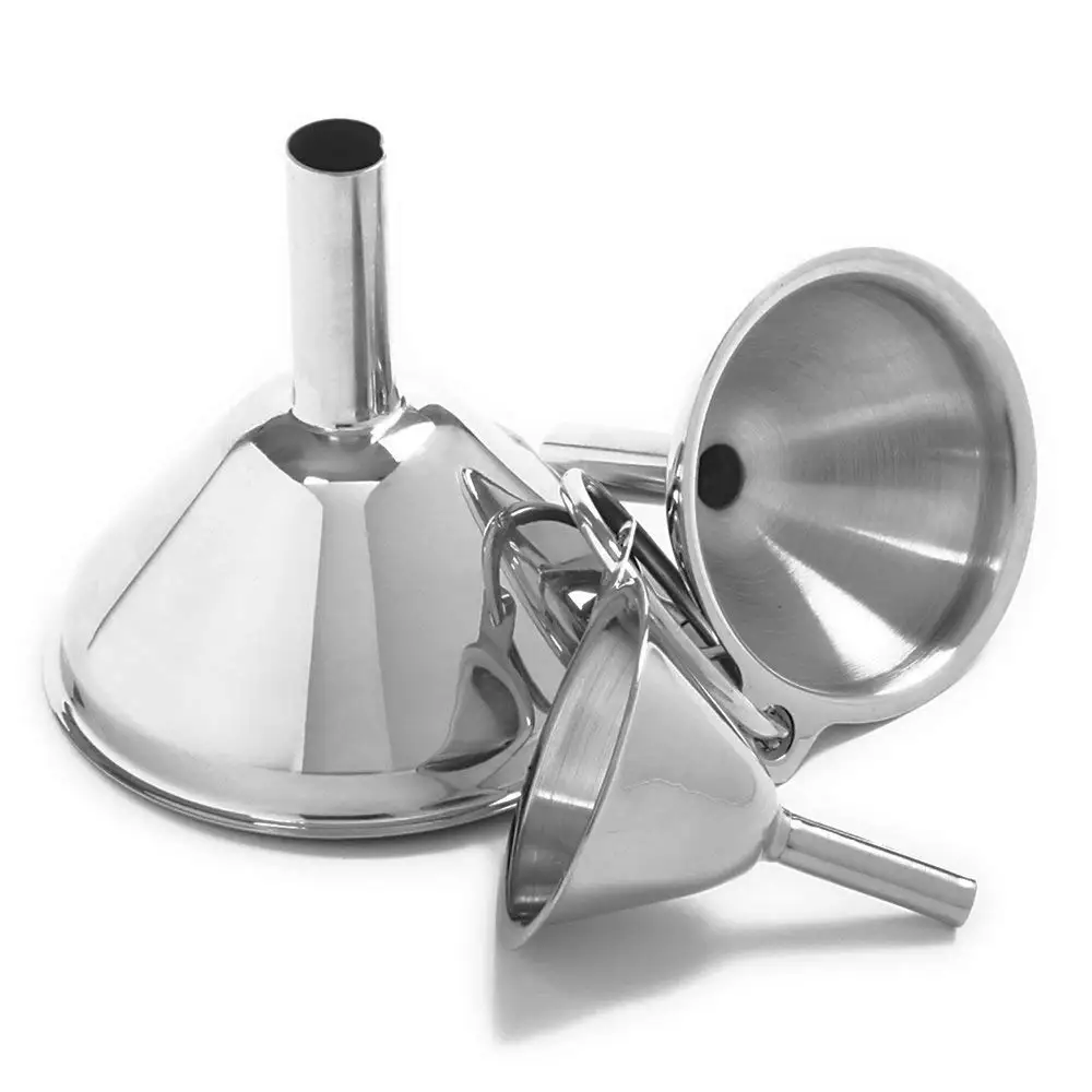 Stainless Steel Funnels, Set of 3, Storage tank accessories,Strainer Canning Hopper,Silver
